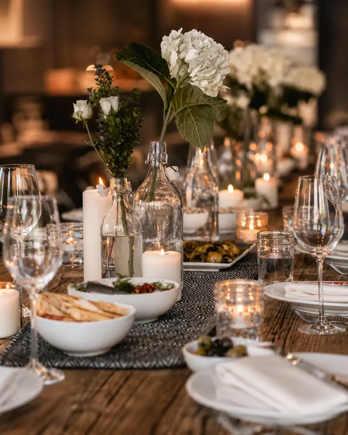 Elegant candlelit hospitality table setting